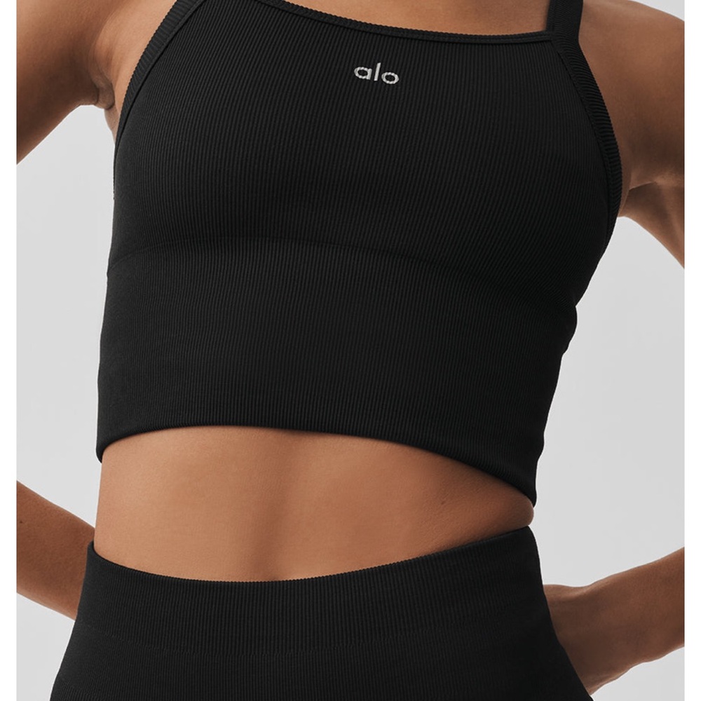 Alo Seamless Ribbed Favorite Bra Tank Black - Picture 2 of 5
